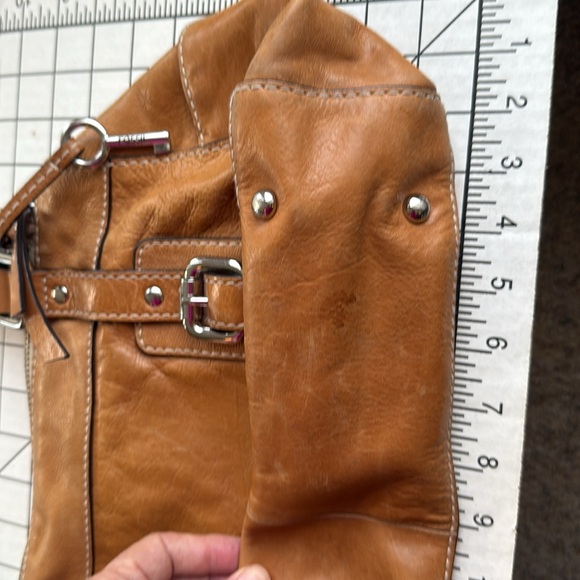 Fossil Leather Shoulder Bag | Cognac Brown Satchel | Buckle Detail | Key Charm - Picture 6 of 13